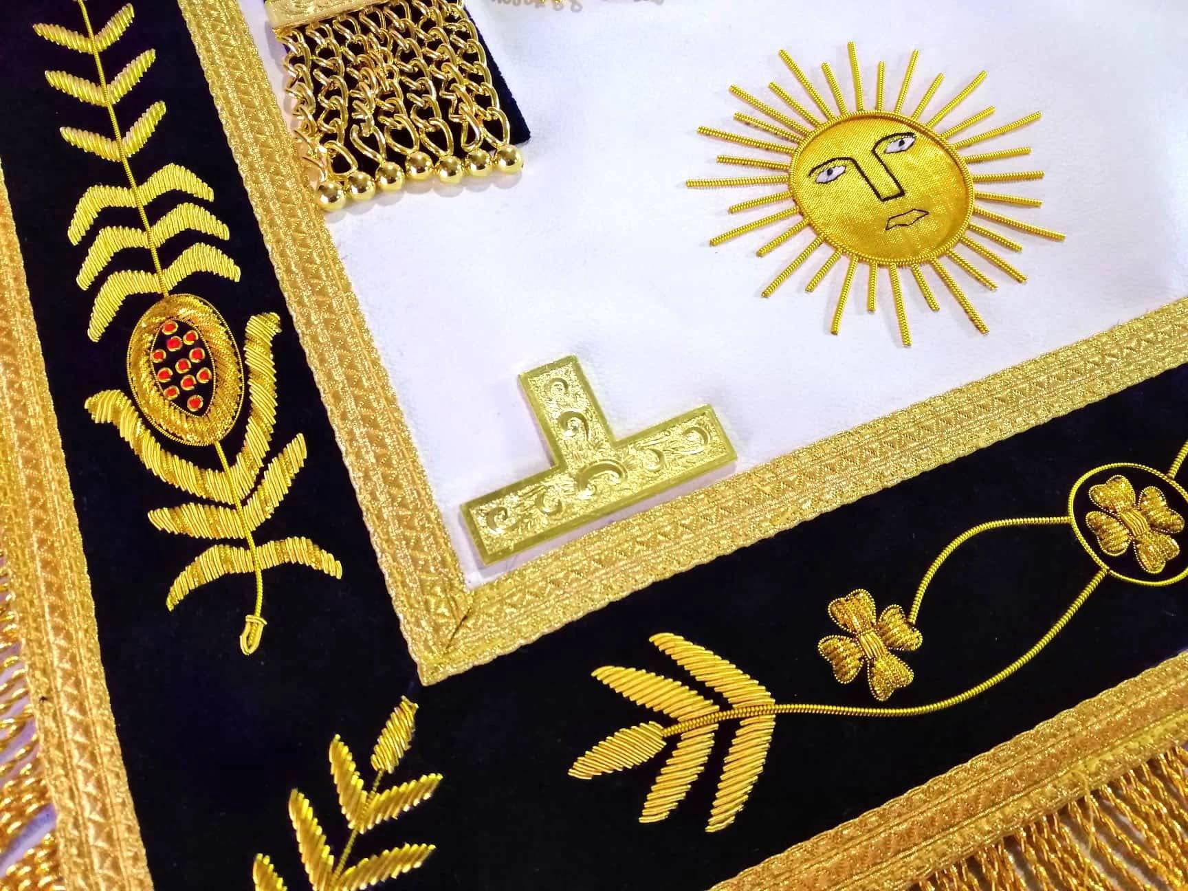 Past Master Blue Lodge Apron - Gold Sun & Vinework - Bricks Masons