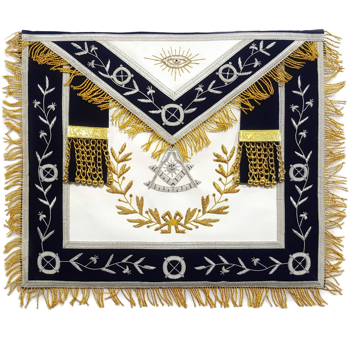 Past Master Blue Lodge Apron - Navy Blue with Wreath - Bricks Masons
