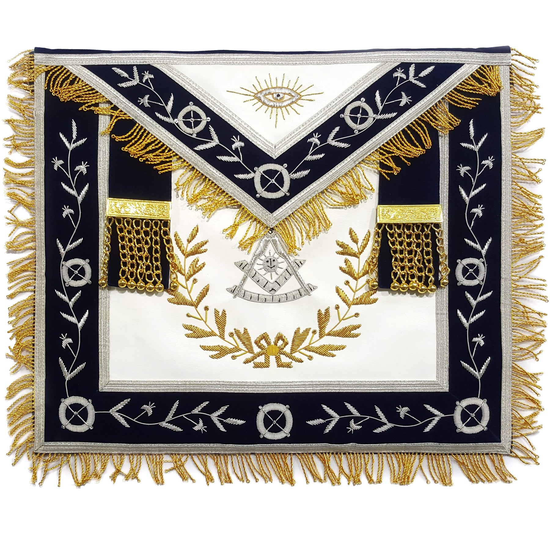 Past Master Blue Lodge Apron - Navy Blue with Wreath - Bricks Masons