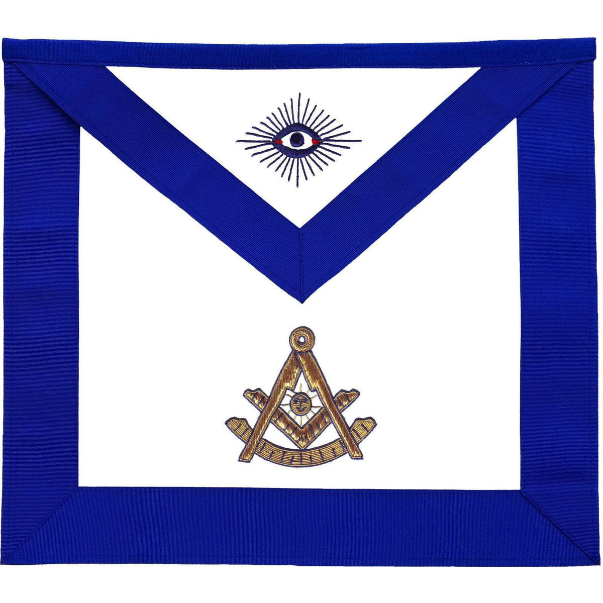 Past Master Blue Lodge Apron - Royal Blue Grosgrain Gold Embroidery - Bricks Masons
