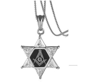 Master Mason Blue Lodge Necklace - Star Of David Square and Compass G