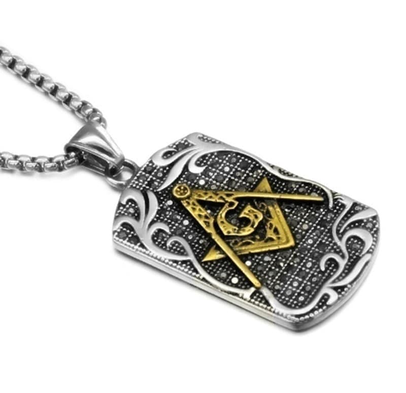 Master Mason Blue Lodge Necklace - Metal Square and Compass G Pendant (Gold & Silver)