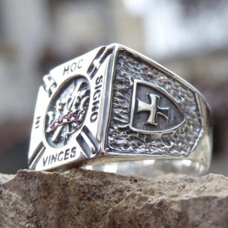 Knights Templar Commandery Ring - IN HOC SIGNO VINCES Silver Stainless Steel