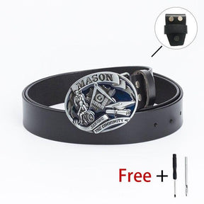 Master Mason Blue Lodge Belt - Serving The Community Square & Compass G (Coffee/Black)