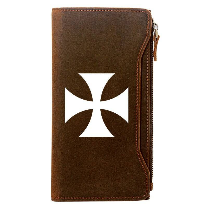 Knights Templar Commandery Wallet - Genuine Brown Leather Cross