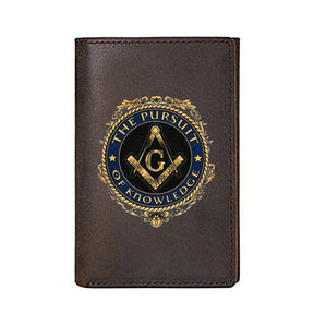 Master Mason Blue Lodge Wallet - The Pursuit Of Knowledge Genuine Leather Brown