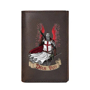 Knights Templar Commandery Wallet - Genuine Leather Crusaders & Credit Card Holder Dark Brown