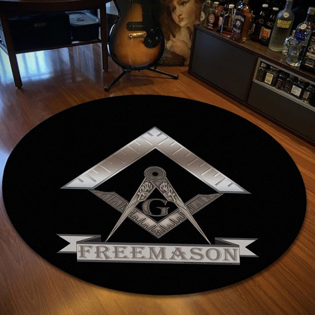 Master Mason Blue Lodge Rug - Square and Compass G Retro Round and Carpets - Bricks Masons