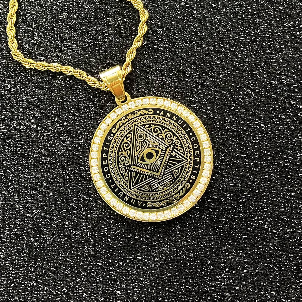 Master Mason Blue Lodge Necklace - Square and Compass G Iced-Out Pendant (Gold/Silver)