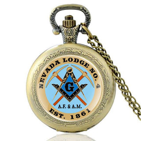 Master Mason Blue Lodge Pocket Watch - Nevada Lodge No 4 EST. 1861 Black/Bronze/Silver