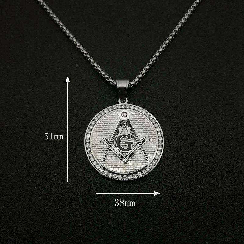 Master Mason Blue Lodge Necklace - Square and Compass with G Iced Out Round (Gold & Silver)