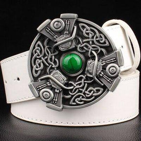 Knights Templar Commandery Belt - Celtic Knot Green Gem Black/Brown/White