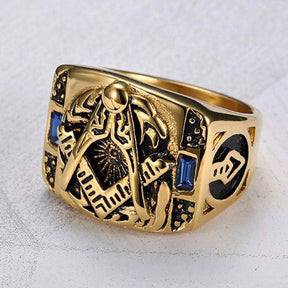 Master Mason Blue Lodge Ring - Gold & Blue Crystal