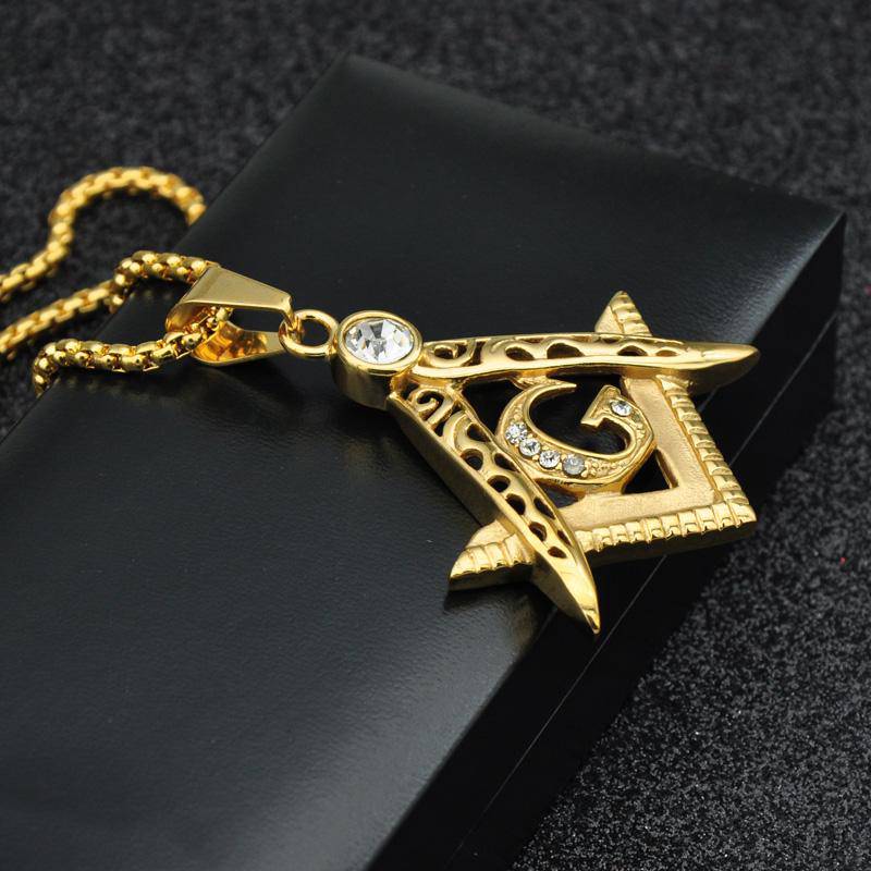 Master Mason Blue Lodge Necklace - Extra Crystal Square & Compass G