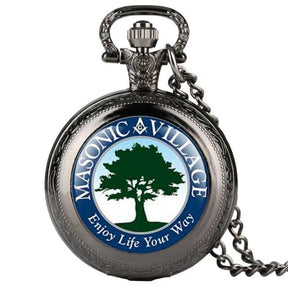 Master Mason Blue Lodge Pocket Watch - Antique Square and Compass G Village Quartz