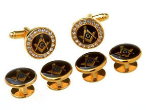 Master Mason Blue Lodge Tuxedo Stud - 6 Pieces Gold Zirconia