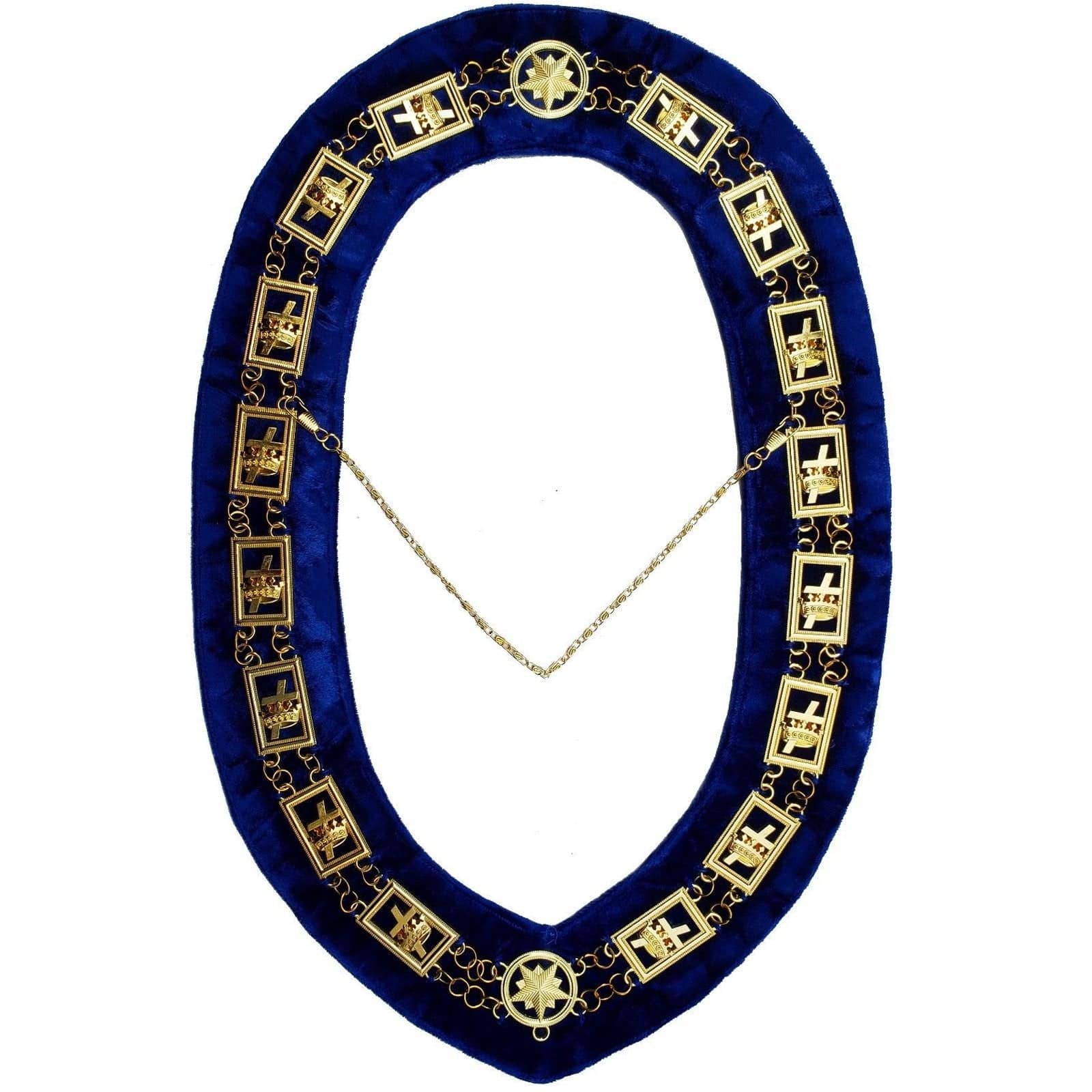 Knights Templar Commandery Chain Collar - Gold Plated on Blue Velvet