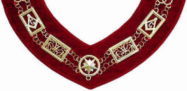 Grand Officers Blue Lodge Chain Collar - Gold Plated On Red Velvet