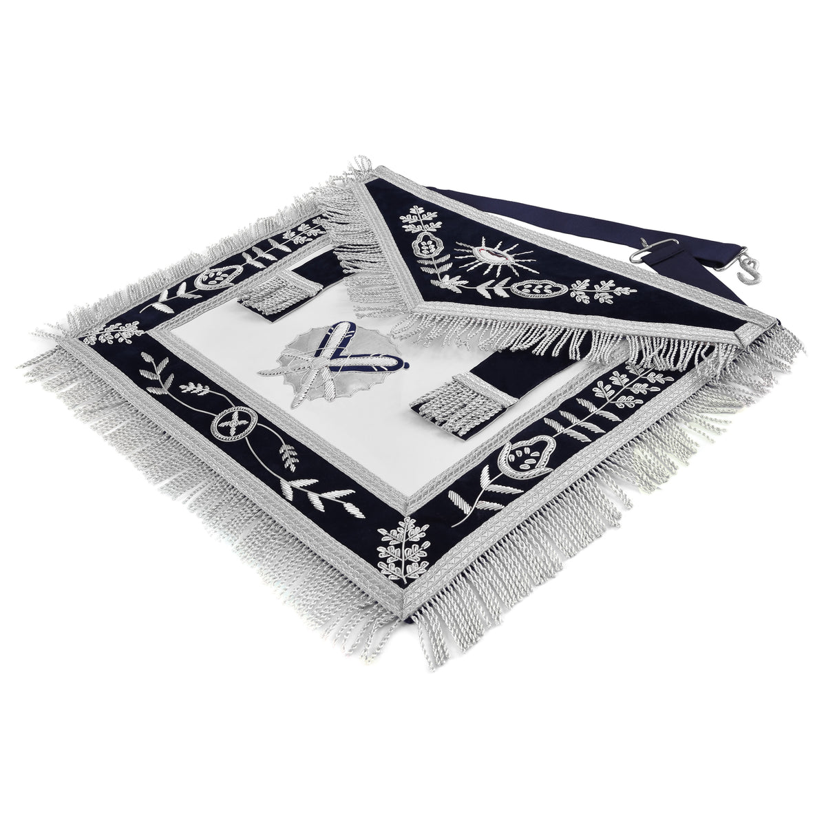 Secretary Blue Lodge Officer Apron - Dark Blue With Silver Hand Embroidery Bullion - Bricks Masons