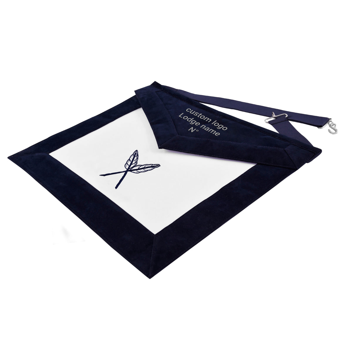 Secretary Blue Lodge Officer Apron - Navy Velvet With Silver Embroidery Thread - Bricks Masons