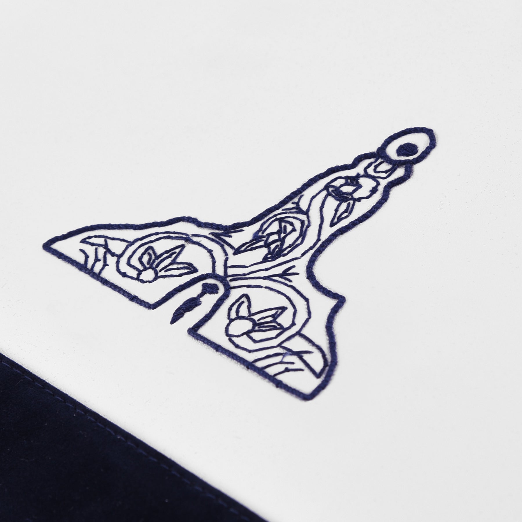 Senior Warden Blue Lodge Officer Apron - Kenton Lodge Navy Velvet With Silver Embroidery Thread - Bricks Masons