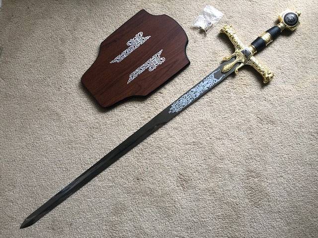 Knights Templar Commandery Sword - King Solomon Gold Ark of the Covenant Gold W/ Plaque 48.6"