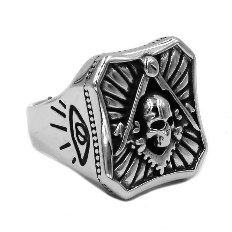 Widows Sons Ring - Square Compass Skull - Bricks Masons