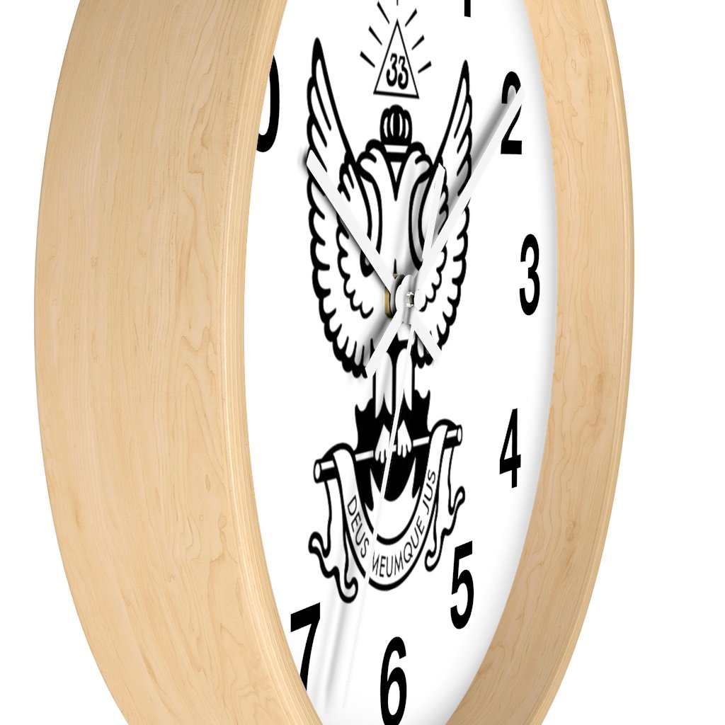 33rd Degree Scottish Rite Clock - Wings Up Wooden Frame - Bricks Masons