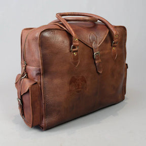 33rd Degree Scottish Rite Travel Bag - Wings Down Genuine Brown Leather - Bricks Masons