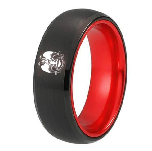 32nd Degree Scottish Rite Ring - Wings Down Black Tungsten With Red Aluminum Inlay - Bricks Masons