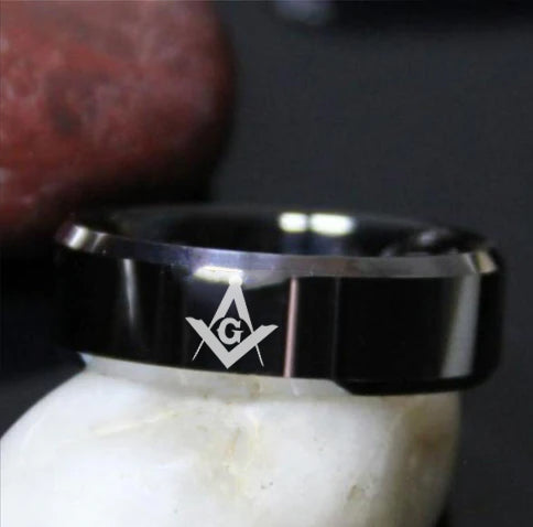 Master Mason Blue Lodge Ring - Black Tungsten - Bricks Masons