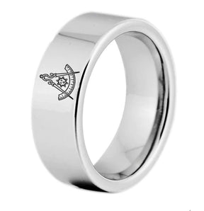 Past Master Blue Lodge California Regulation Ring - Silver Color Pipe Cut Tungsten - Bricks Masons