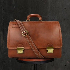 Grand Master Blue Lodge Briefcase - Genuine Brown Leather - Bricks Masons