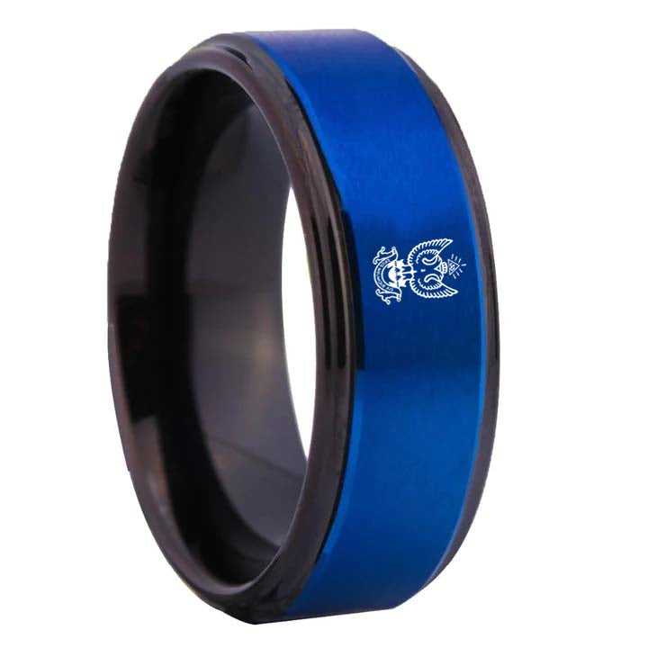 33rd Degree Scottish Rite Ring - Wings Up Blue Tungsten - Bricks Masons