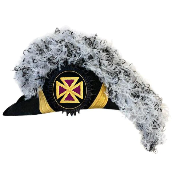 Past Grand Commander Knights Templar Commandery Chapeau - White & Black Blend Plumes - Bricks Masons