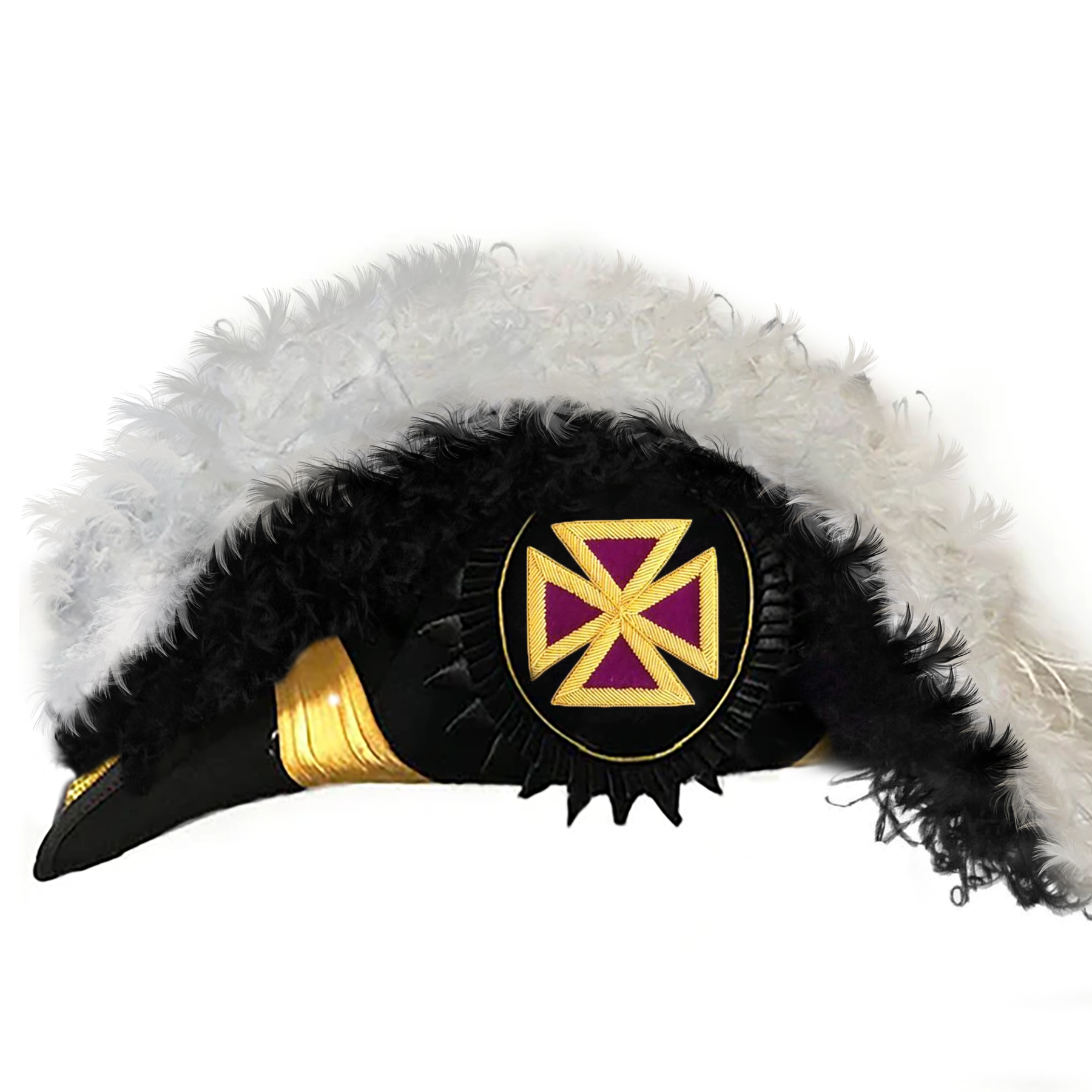 Past Grand Commander Knights Templar Commandery Chapeau - Black Underlayer Plumes - Bricks Masons