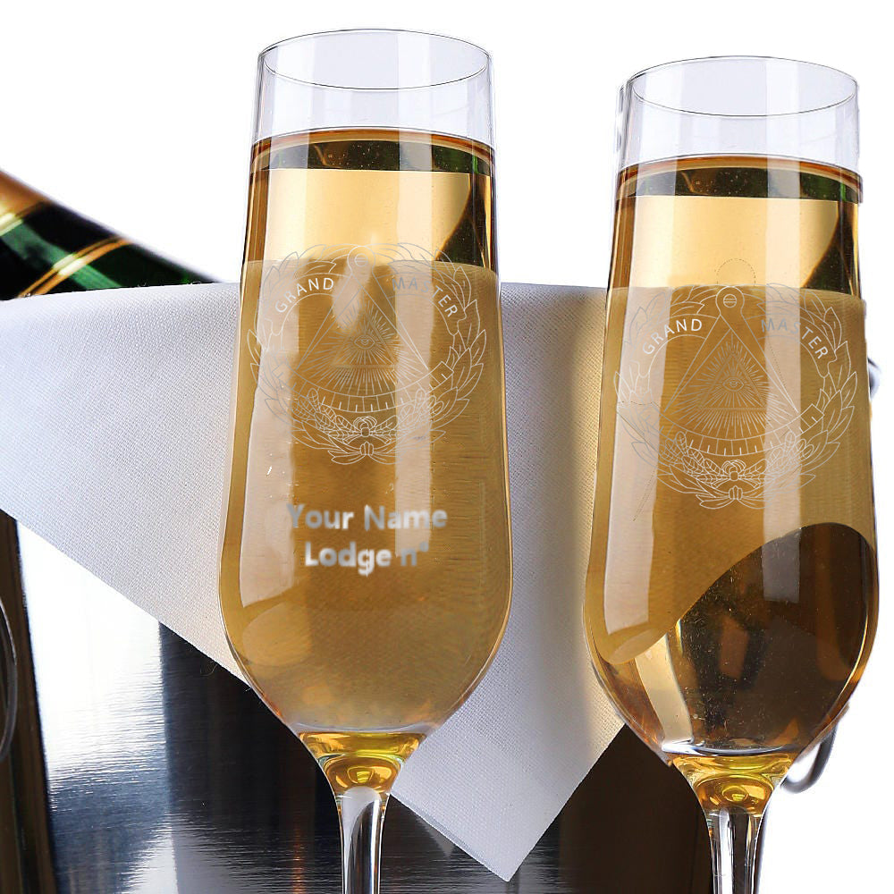 Grand Master Blue Lodge Champagne Flute - 2 Pieces Set - Bricks Masons