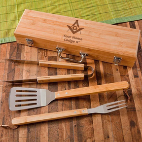 Master Mason Blue Lodge Grill Tool - BBQ Set & Bamboo Case - Bricks Masons