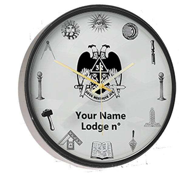32nd Degree Scottish Rite Clock - Wings Down Frame with LED - Bricks Masons