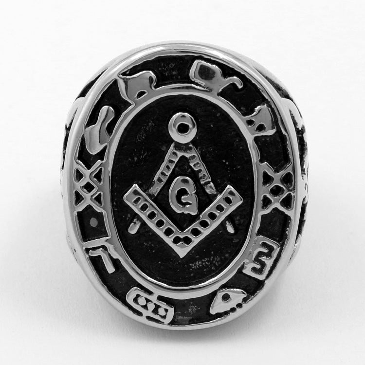 Entered Apprentice Blue Lodge Ring - Steel Color Square and Compass G - Bricks Masons