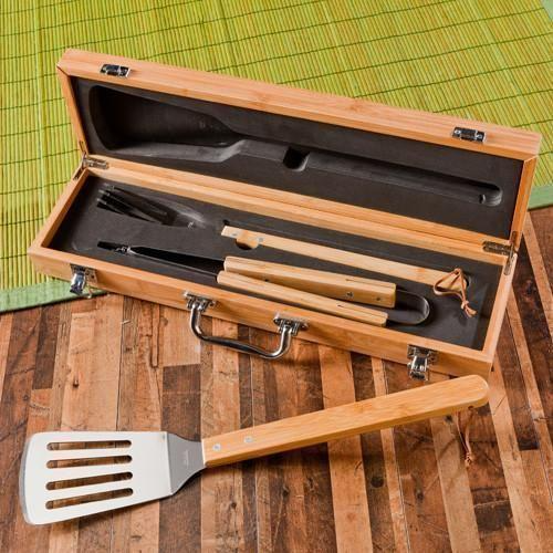 Master Mason Blue Lodge Grill Tool - BBQ Set & Bamboo Case - Bricks Masons