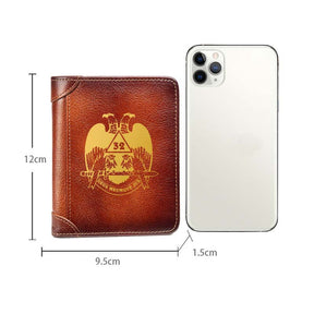 32nd Degree Scottish Rite Wallet - Wings Down Brown Leather - Bricks Masons