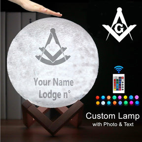 Past Master Blue Lodge Lamp - 3D Moon Various Colors - Bricks Masons