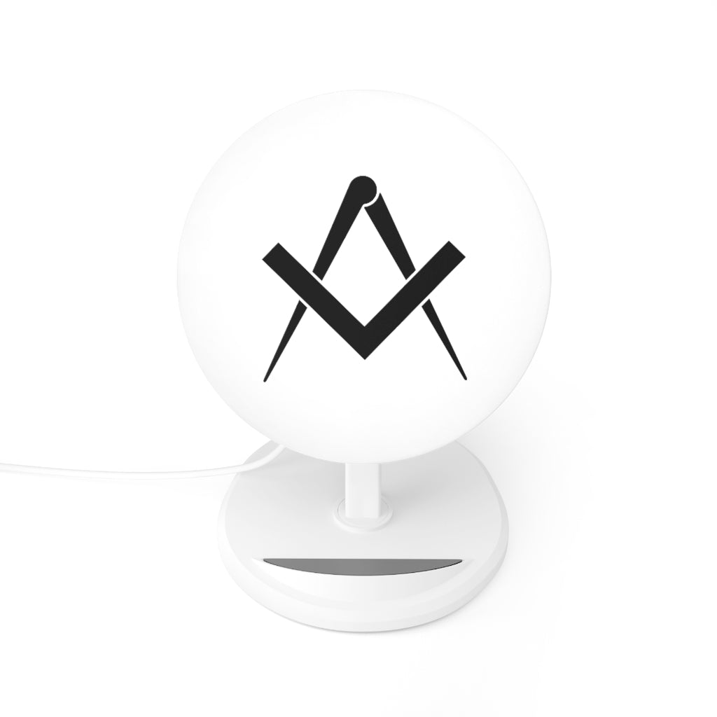 Master Mason Blue Lodge Wireless Charger - White with Square & Compass - Bricks Masons