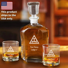 Royal Arch Chapter Decanter - 2 Whiskey Tumbler Glasses Set - Bricks Masons