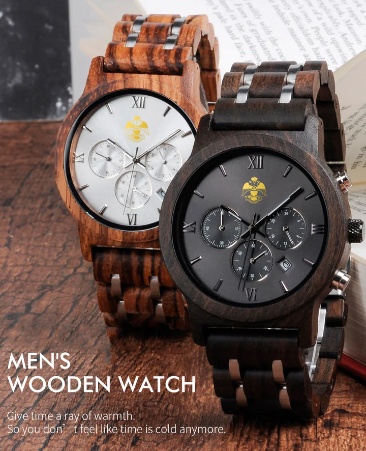 33rd Degree Scottish Rite Wristwatch - Wings Down Various Wood Colors - Bricks Masons