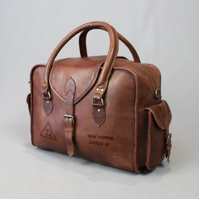 32nd Degree Scottish Rite Travel Bag - Vintage Brown Leather - Bricks Masons