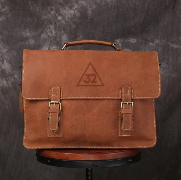 32nd Degree Scottish Rite Briefcase - Handmade Leather - Bricks Masons