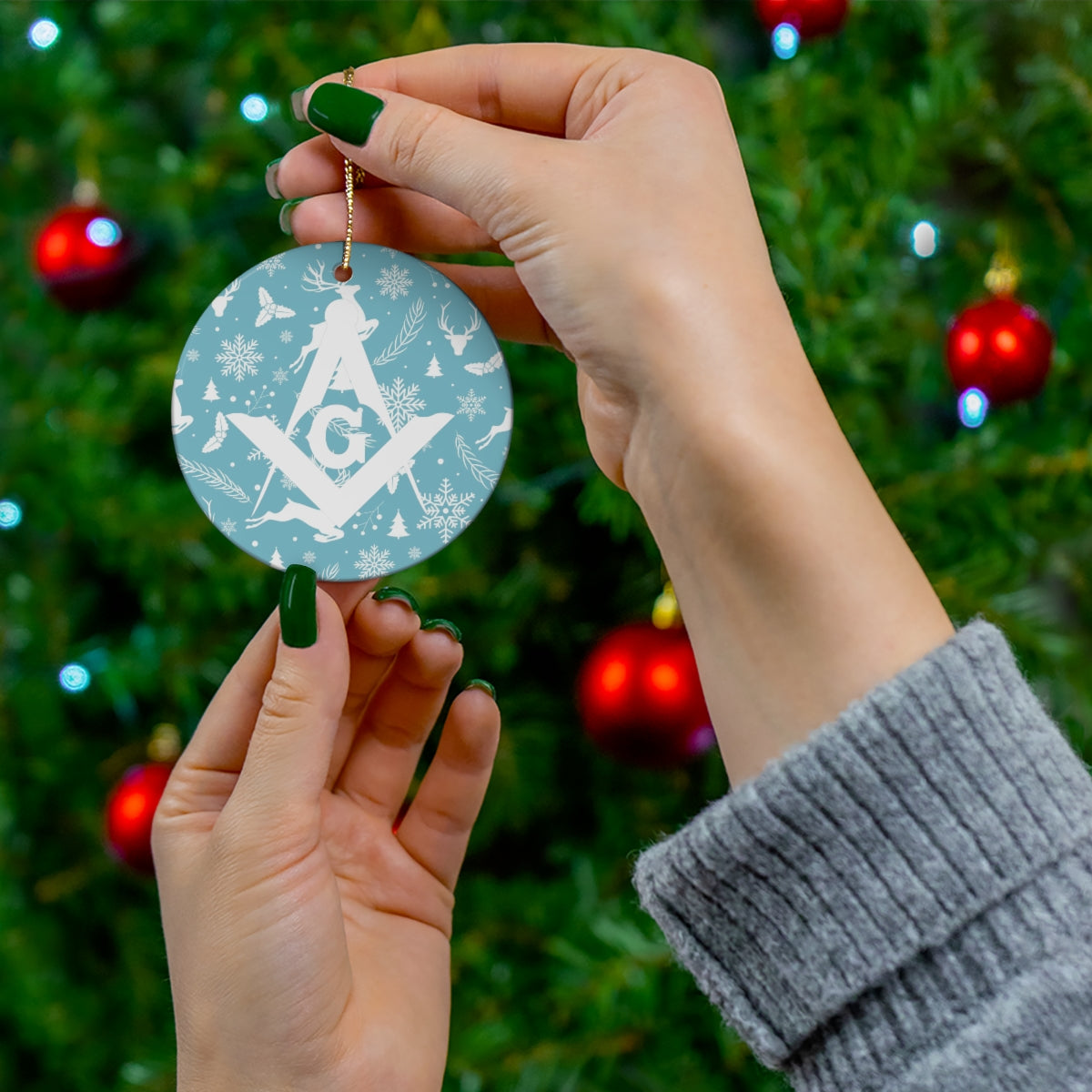 Master Mason Blue Lodge Christmas Ornament - Ceramic 2 Shapes - Bricks Masons