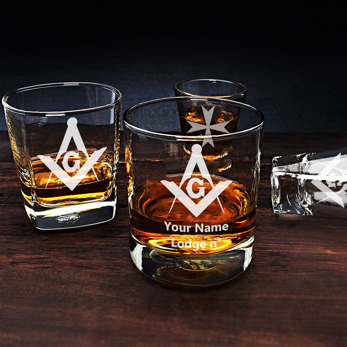 Personalized Masonic Whiskey Glasses - [Multiple Variants] - Bricks Masons